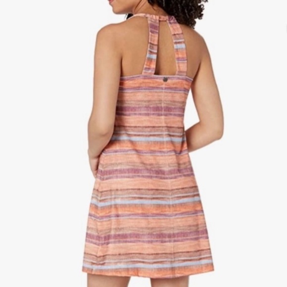 PrAna Cantine Halter Dress Orange Blue Strip Women’s Size M Active Mini Dress - Picture 1 of 15